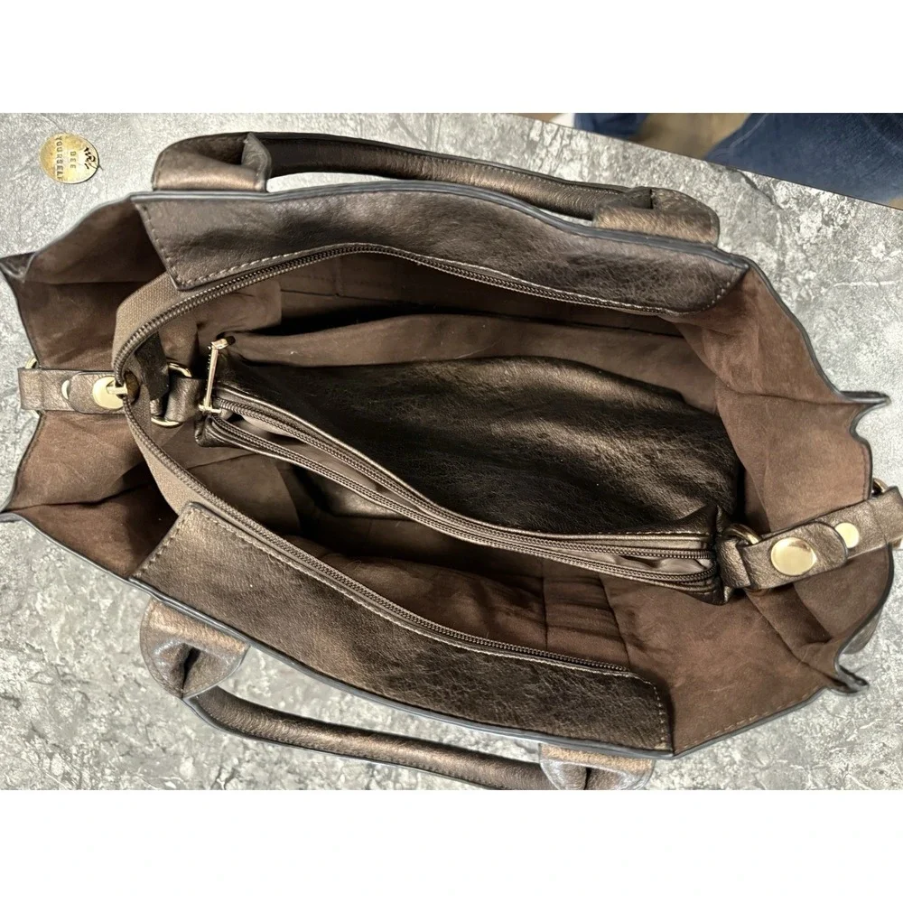 Dasein‎ Women Stylish Handbag Satchel Tote Shoulder Bag Studs Bronzed Brown